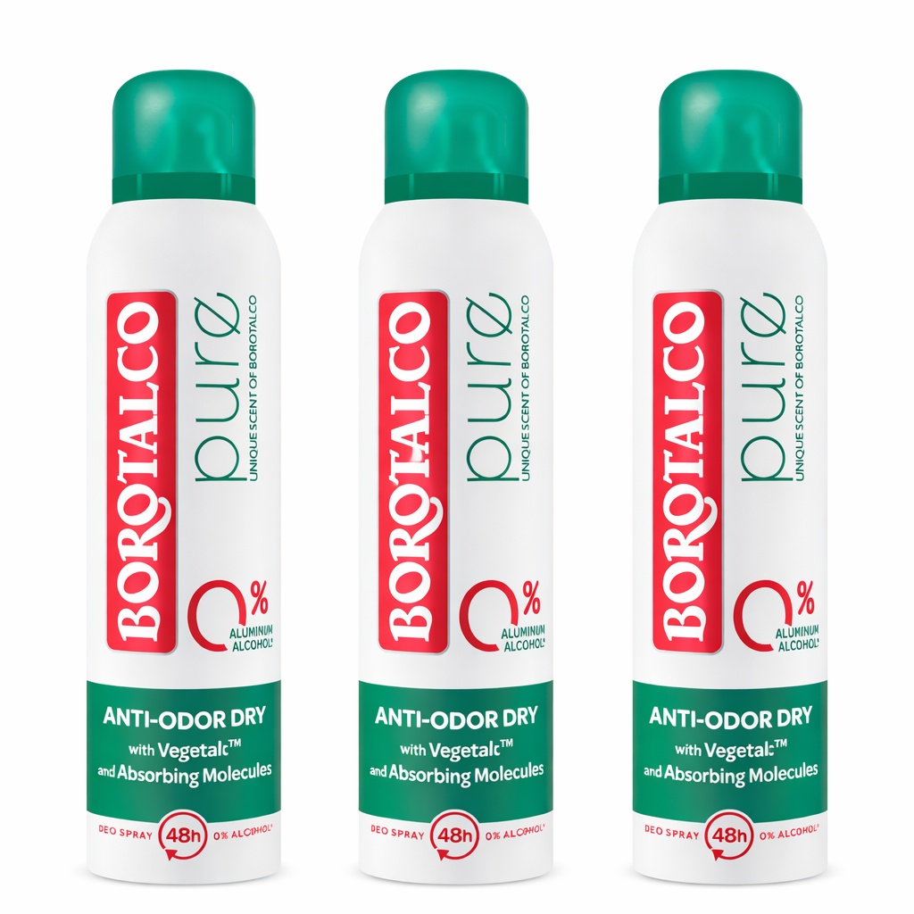 Deodorant spray Pure Original, Borotalco (Concentratie: Deo Spray, Gramaj: 3 x 150 ml)