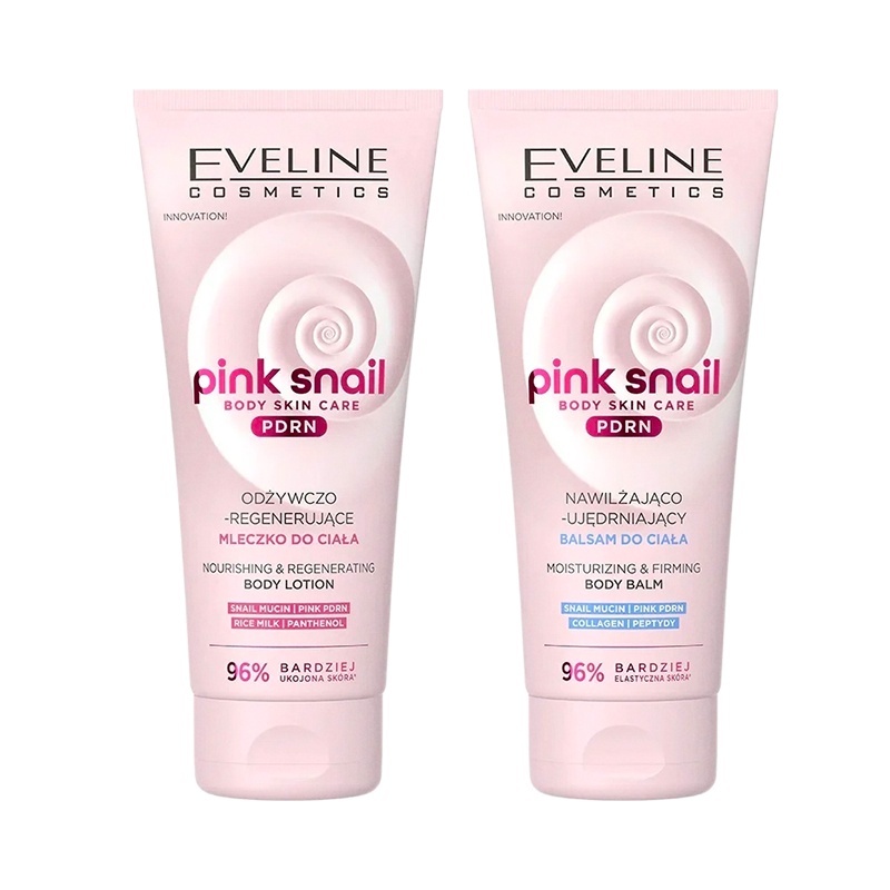 Eveline Cosmetics Pink Snail PDRN – Lotiune de Corp Nutritiva 200 ml si Balsam de Corp Hidratant si Fermitate, 200ml