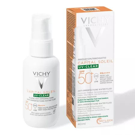 Fluid protectie solara pentru ten gras cu tendinta acneica SPF 50+ Vichy Capital Soleil UV Clear, 40