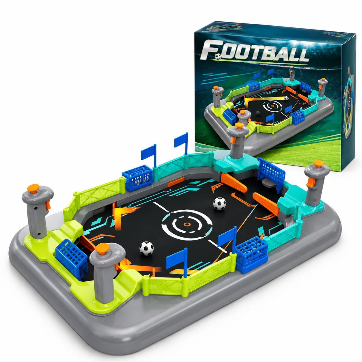 Joc de fotbal de masa cu butoane si palete, 56 x 30 x 13 cm, cu 2 mingi incluse, 3+ ani