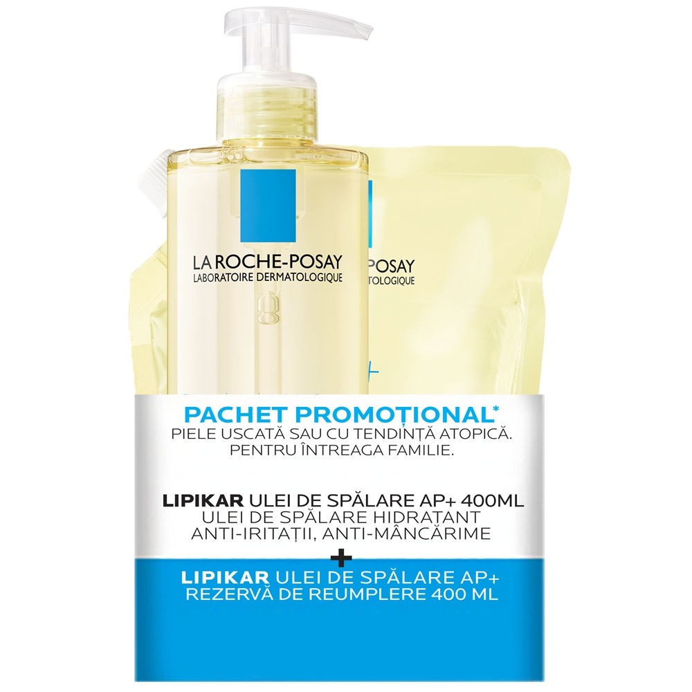 Hiris.ro Pachet Ulei de spalare hidratant pentru piele uscata sau cu tendinta atopica La Roche-Posay Lipikar AP+, 400 ml + Rezerva, 400 ml