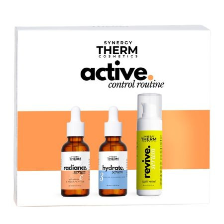 Set Active Control Routine, Synergy Therm, Serum Radiance Vitamina C Lipozomala, 30 ml + Ser Hidratant Acid Hialuronic, 30 ml + Serum Revive Retinal 0.05%, 30 ml