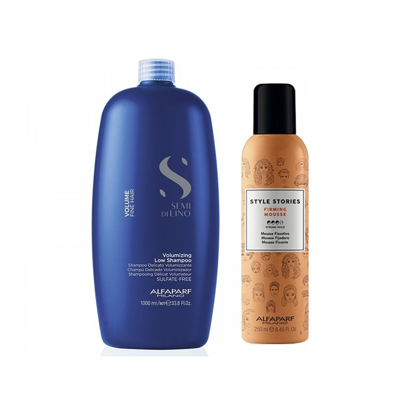 Set Alfaparf Semi di Lino Volume – Sampon 1000 ml + Spuma Style Stories Firming Mousse 250 ml
