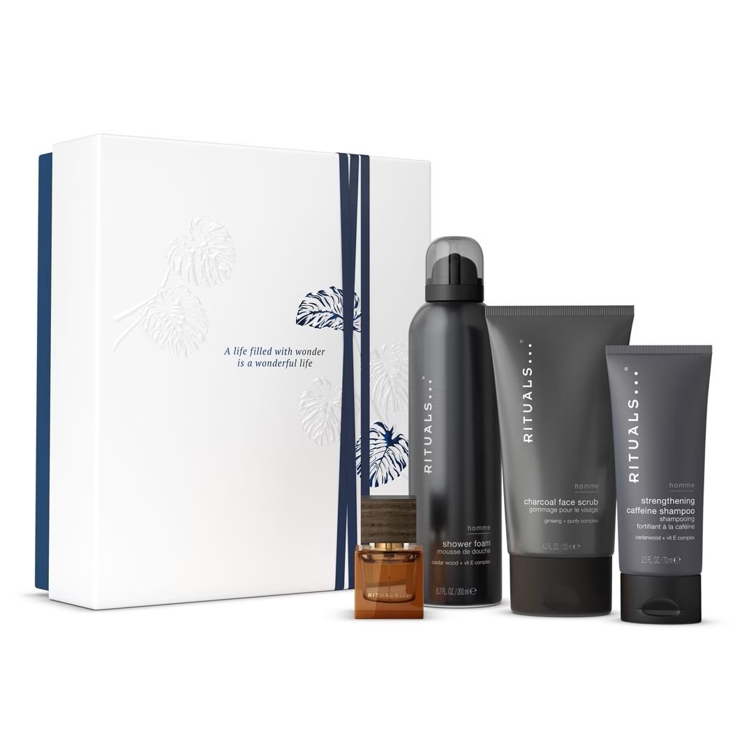 Set cadou Rituals Homme cu Gel dus 200 ml, Scrub fata 75 ml, Sampon 70 ml si Apa de Parfum 15 ml