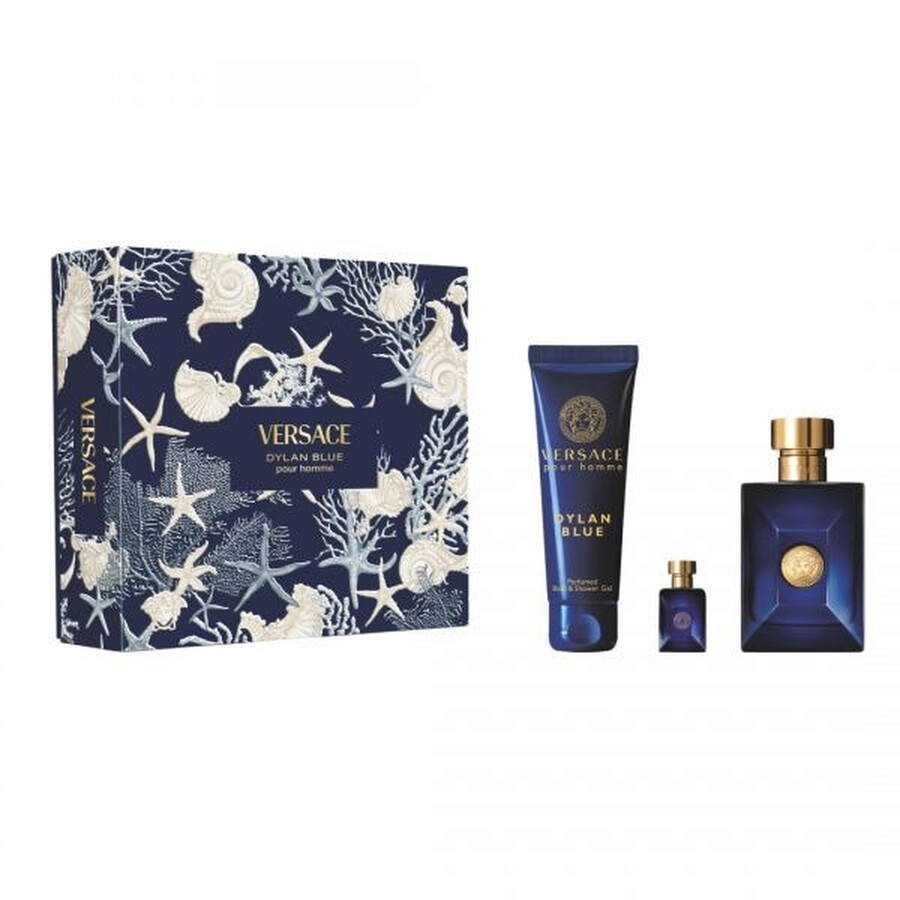 Set cadou Versace Pour Homme Dylan Blue, Apa de Toaleta, 100 ml + 5 ml si Gel de dus, 100 ml
