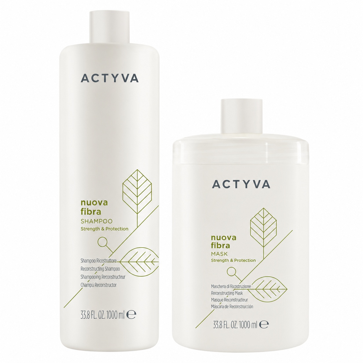 Set de restructurare Kemon Actyva Nuova Fibra, Sampon 1000 ml + Masca 1000 ml