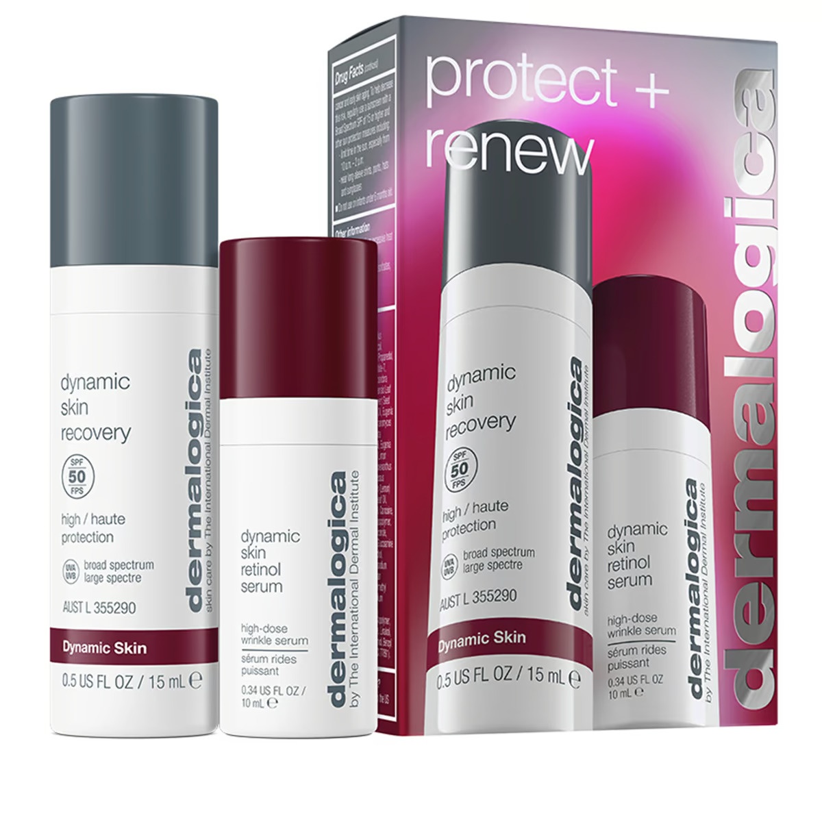 Set Dermalogica Protect + Renew, Ser anti-rid cu retinol Dynamic Skin, 10 ml + Ser anti-rid cu retinol si SPF 50 Dynamic Skin, 15 ml