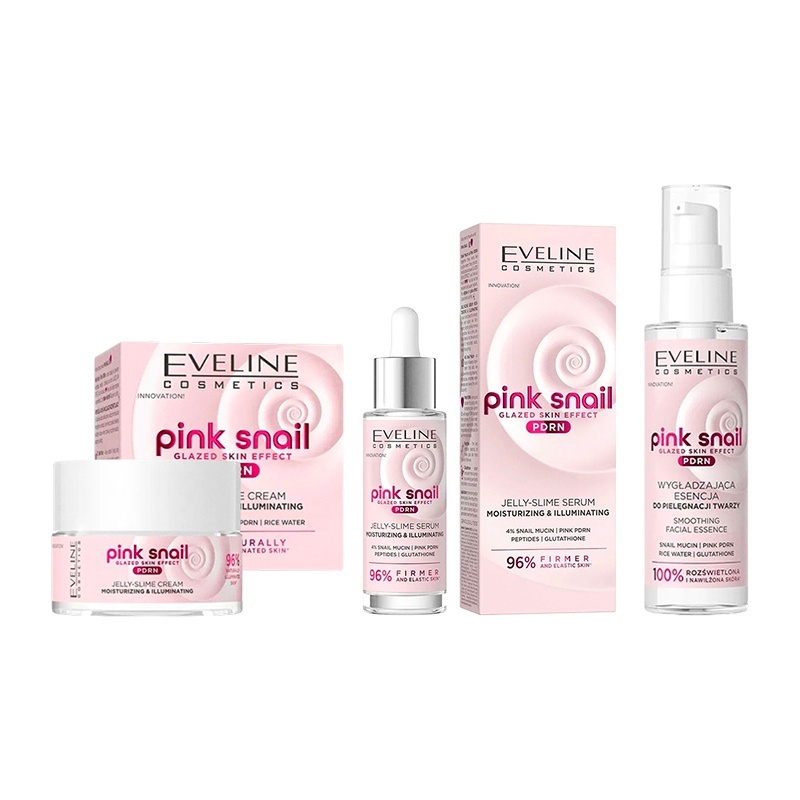 Set Eveline Pink Snail PDRN – Crema Hidratanta si Iluminatoare 50 ml + Ser Facial 30 ml + Esenta Faciala 100 ml