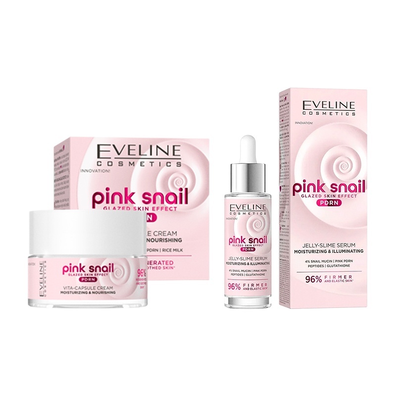 Set Ingrijire Ten Eveline Pink Snail PDRN – Crema Hidratanta 50 ml + Ser Facial Jelly-Slime 30 ml