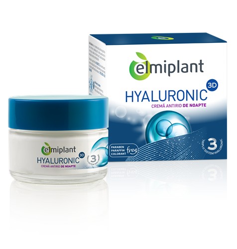 Crema Antirid De Noapte Hyaluronic 3D Elmiplant (Concentratie: Crema pentru fata, Gramaj: 50 ml)