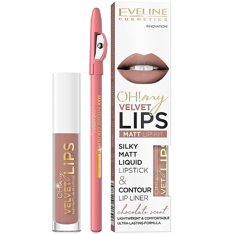 Kit de buze Oh! My Velvet Lips Eveline Cosmetics (Concentratie: Set, Nuanta Ruj: 11 Cookie Milkshake