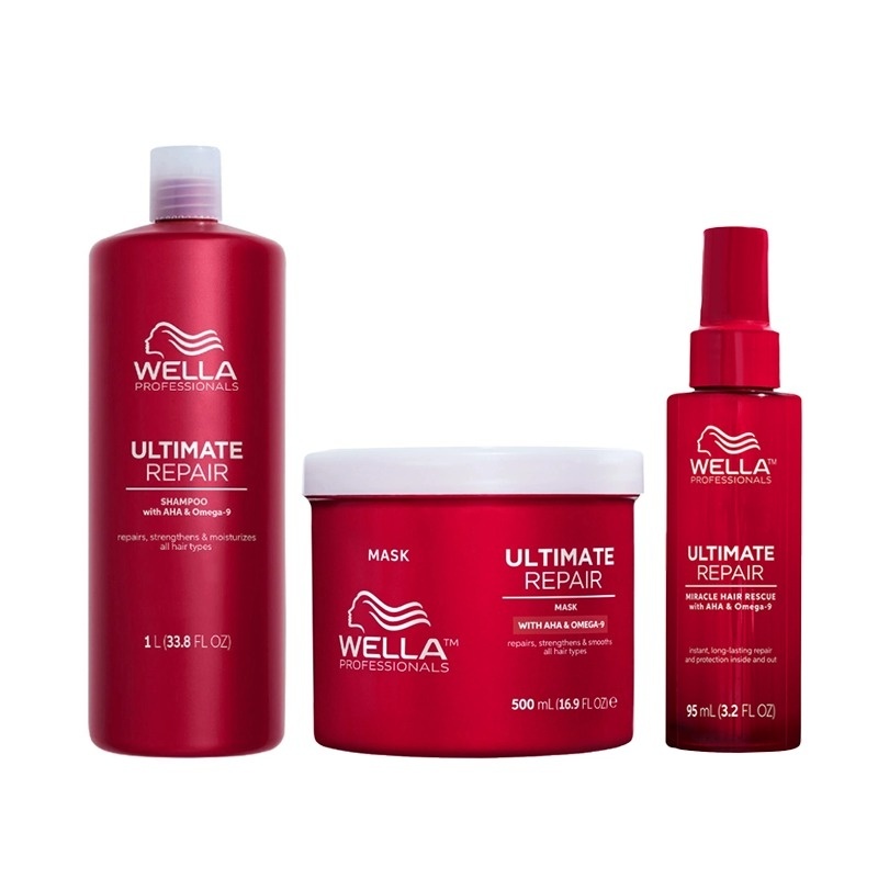 Pachet Wella Professionals Ultimate Repair – Sampon 1000 ml + Masca 500 ml + Spray Miracle Hair Rescue 95 ml