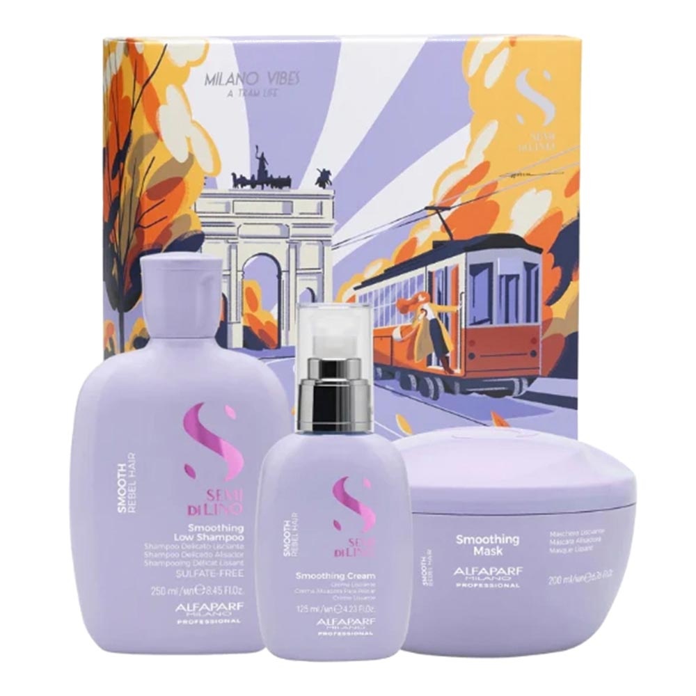 Set Alfaparf Smoothing pentru netezirea parului, Sampon, 250ml + Masca, 200ml + Crema par, 125ml