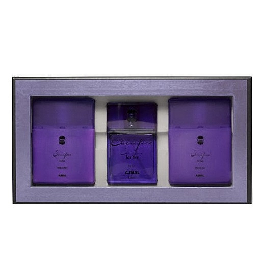 Set cadou Ajmal Sacrifice, Femei, Apa de parfum 50 ml + Lotiune de corp 225 ml + Gel de dus 225 ml