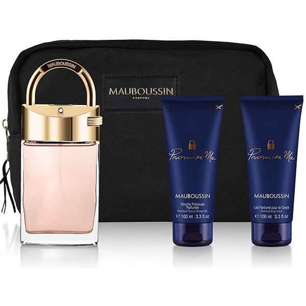 Set Cadou Mauboussin Promise Me, Femei, Apa de parfum 90 ml + Gel de dus 100 ml + Lotiune de corp 100 ml + Geanta neagra