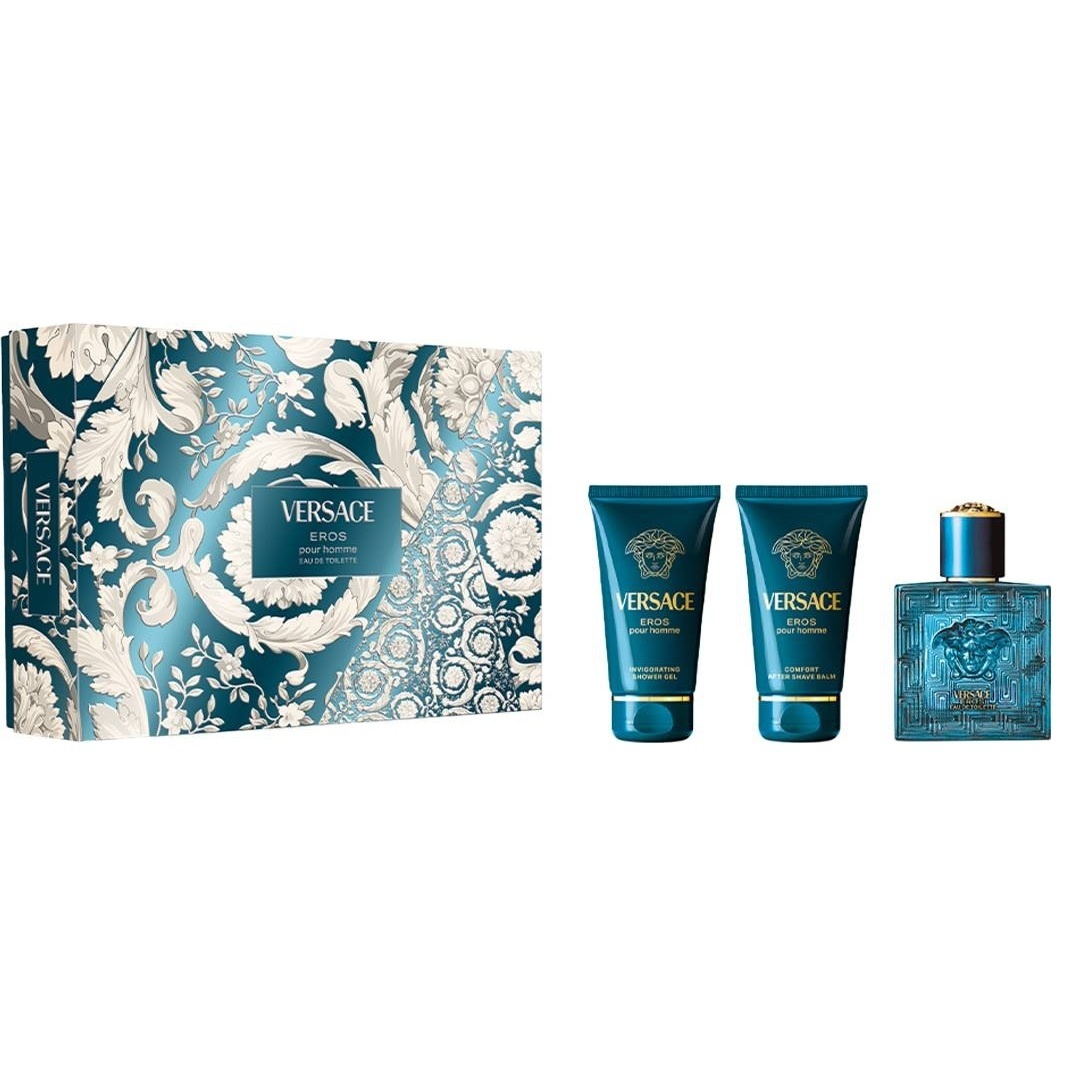Set cadou Versace Eros, Barbati, Apa de Toaleta, 50 ml + Gel de dus 50 ml + After shave balsam, 50 ml