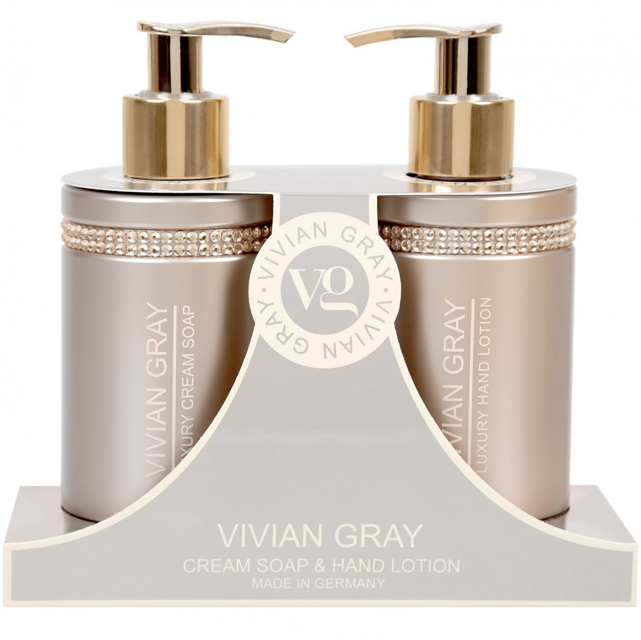 Set cadou Vivian Gray Brown Crystals, Unisex, Sapun lichid, 250 ml + Crema de maini, 250 ml