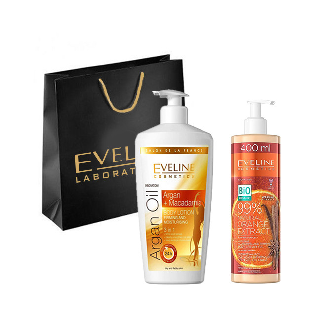 Set Eveline Cosmetics Lotiune de corp bioArgan, Gel pentru fata si corp BioOrganic Orange (Concentratie: Set, Gramaj: 350 ml + 400 ml)