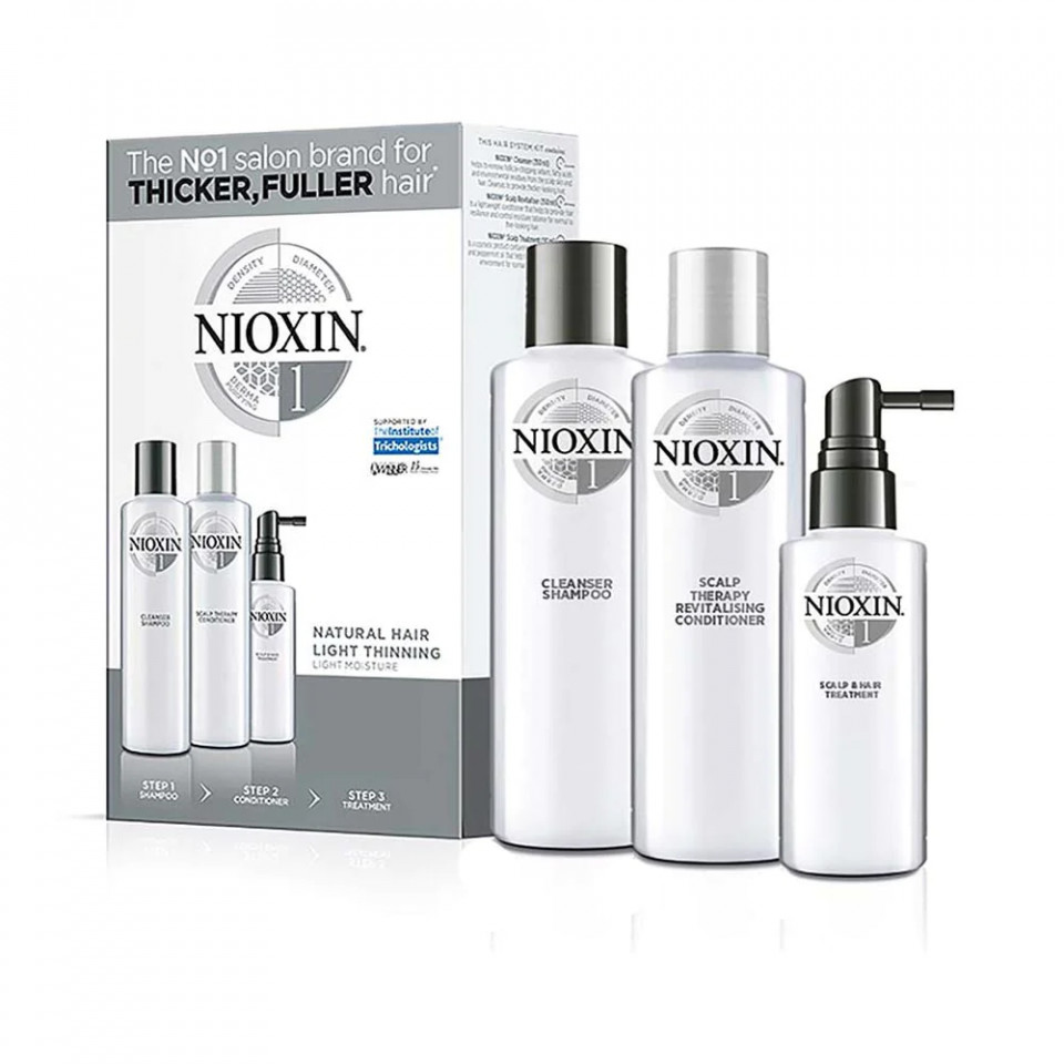 Set Nioxin System 1, Sampon 300 ml + Balsam 300 ml + Tratament 100 ml (Continut set: 300 ml Sampon +