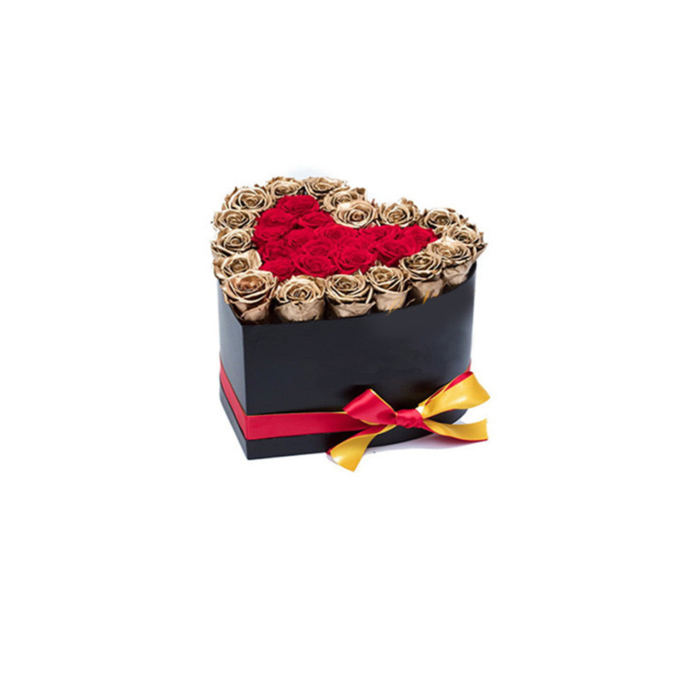 Aranjament floral inima cu trandafiri de sapun Gold Lux, rosu cu margini aurii (CULOARE: auriu, TIP PRODUS: Aranjament floral)