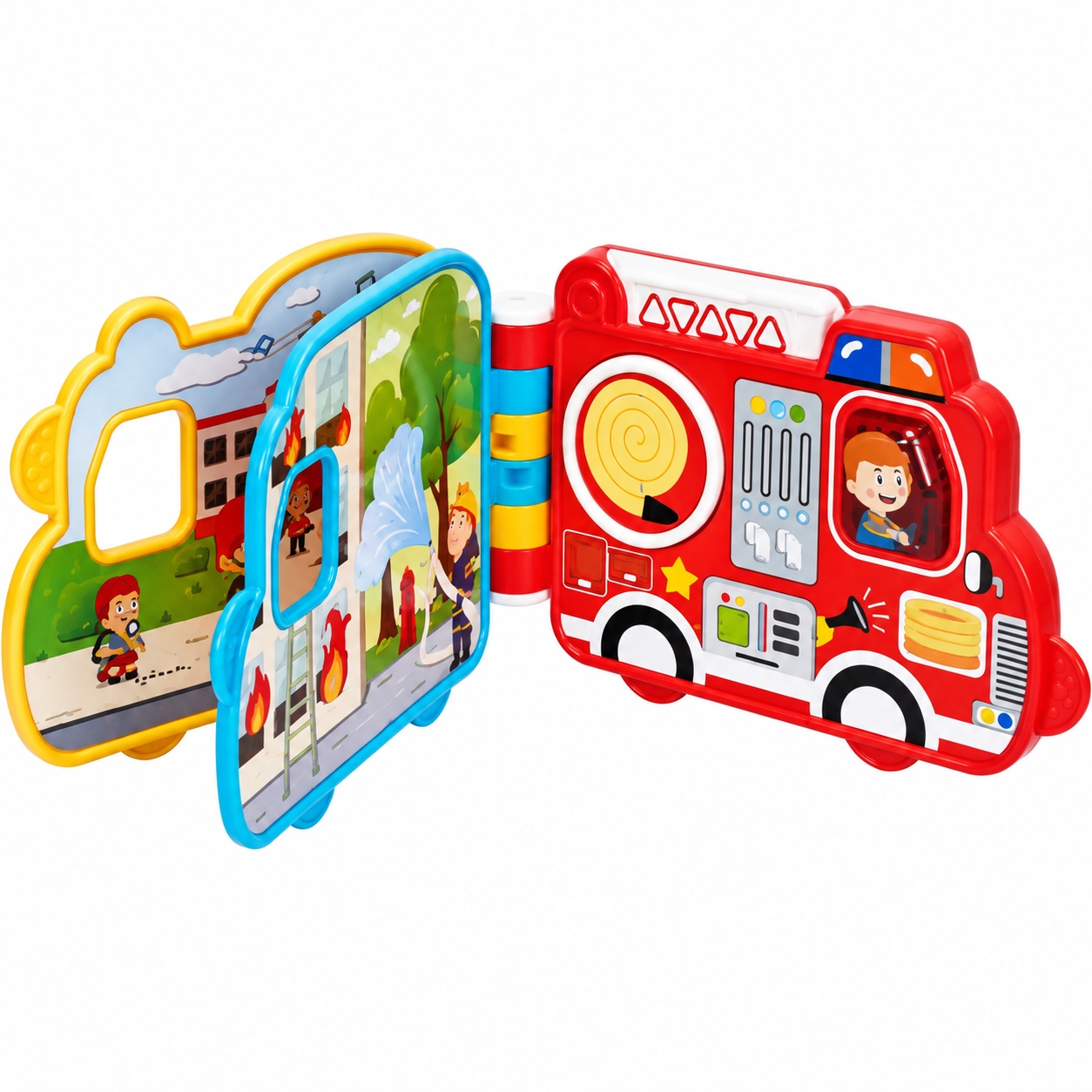 Carte interactiva muzicala pentru copii, vehicule de interventie, lumini, sunete si elemente mobile, 2+ ani
