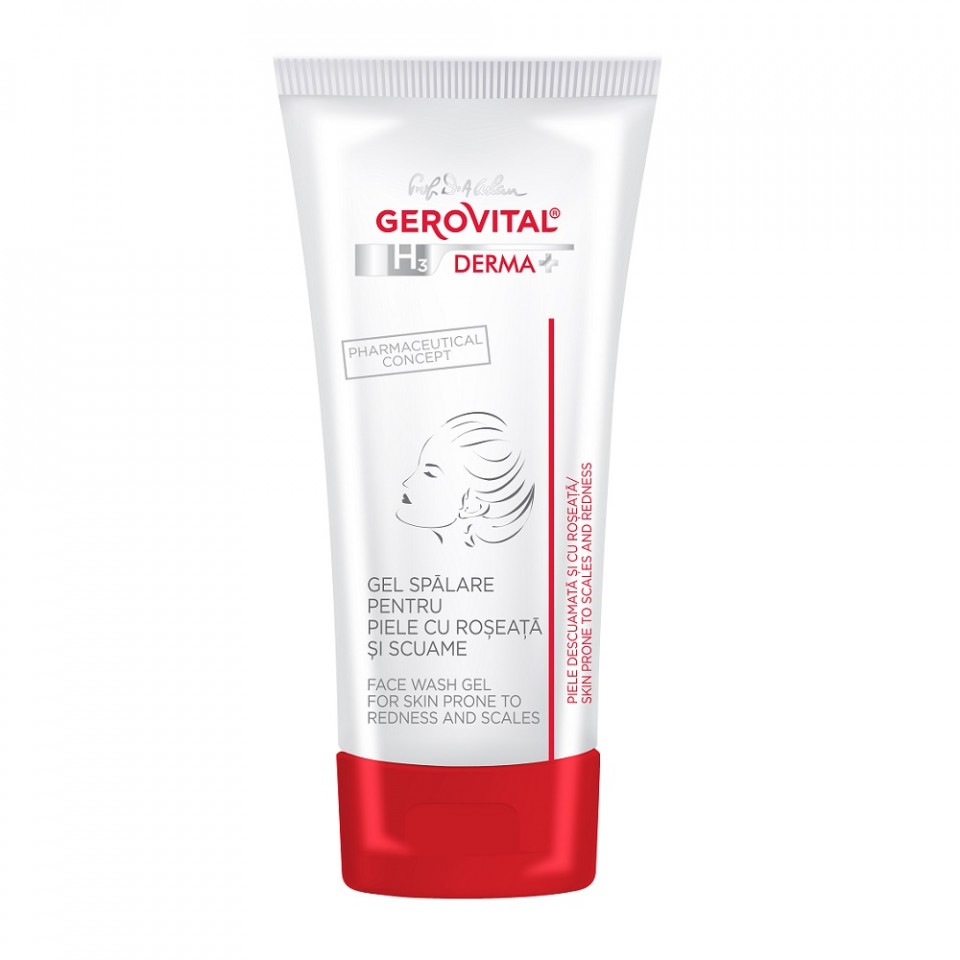 Gel spalare pentru piele cu roseata si scuame Gerovital H3 Derma+, 150 ml (Gramaj: 150 ml, Concentratie: Gel de curatare)