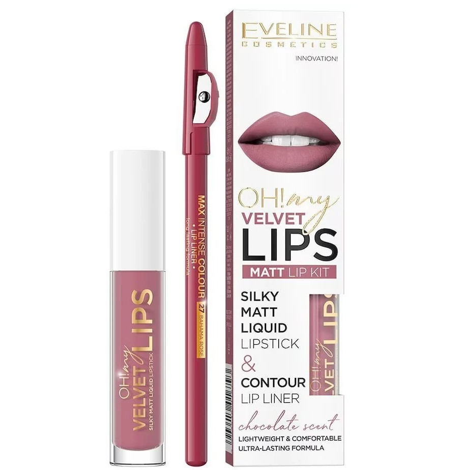 Kit de buze Oh! My Velvet Lips Eveline Cosmetics (Concentratie: Set, Nuanta Ruj: 13 Brownie Biscotti