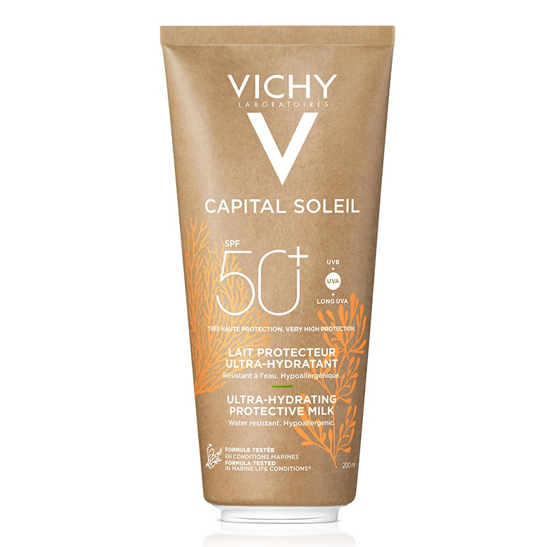 Lapte de protectie solara pentru fata si corp SPF 50+ conceput sustenabil Capital Soleil Vichy (Gramaj: 200 ml, Concentratie: Lapte)