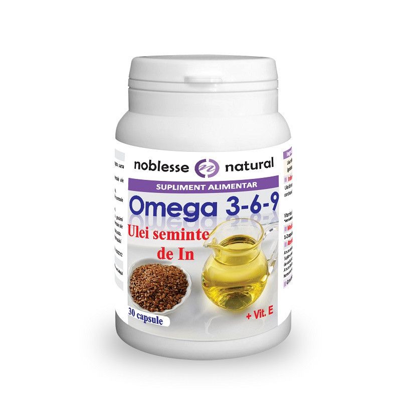 Omega 3-6-9 Ulei din semințe de în 500 mg și Vitamina E,Noblesse (Gramaj: 30 capsule) - 1 | YEO
