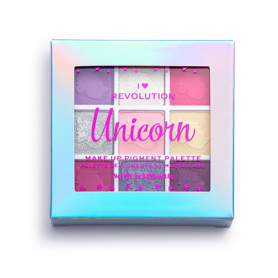 Paleta fard Makeup Revolution, I Heart Revolution, Vegan, Highlighter & Blush Palette 2-In-1, 1.5 g (Nuanta fard: Unicorn)