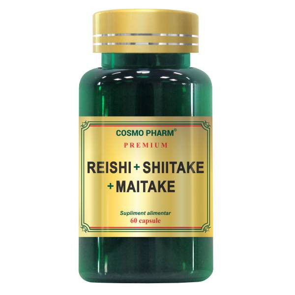 Reishi + Shiitake + Maitake Cosmopharm Premium (Ambalaj: 60 capsule, Concentratie: 300 mg)