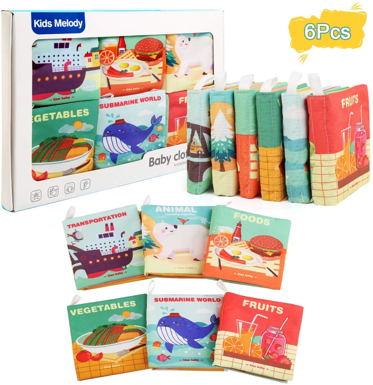 Set 6 carti educationale, senzoriale, textile pentru bebelusi