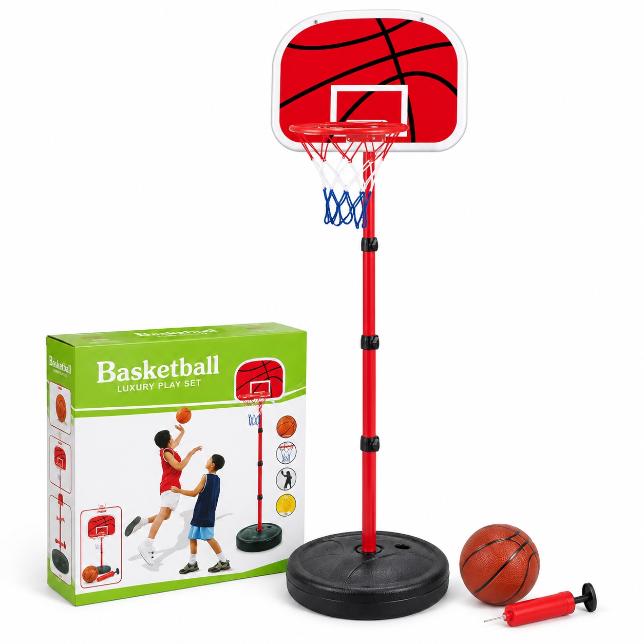 Set baschet pentru copii, cos cu suport, inaltime 177 cm, minge si pompa incluse