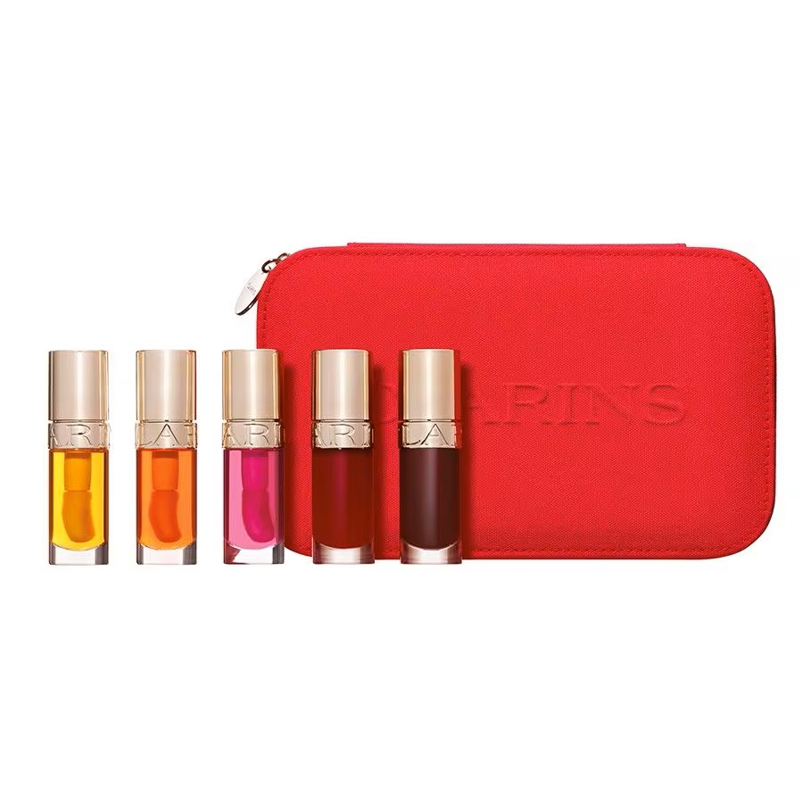 lamy next Set Clarins Lip Comfort Oil Collection – Uleiuri Hidratante pentru Buze, 5 x 7 ml + Pouch Cosmetic