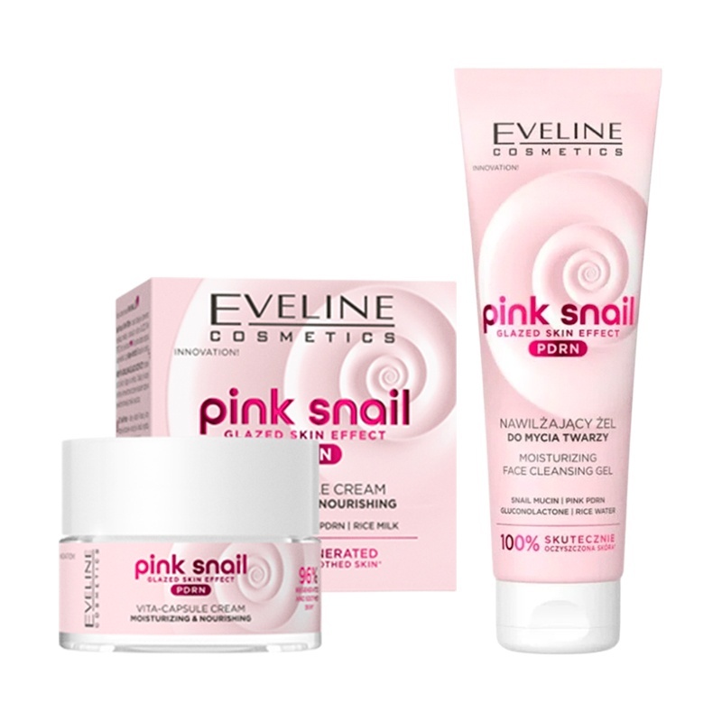 Set Eveline Pink Snail PDRN – Crema 50 ml + Gel Curatare Ten 150 ml