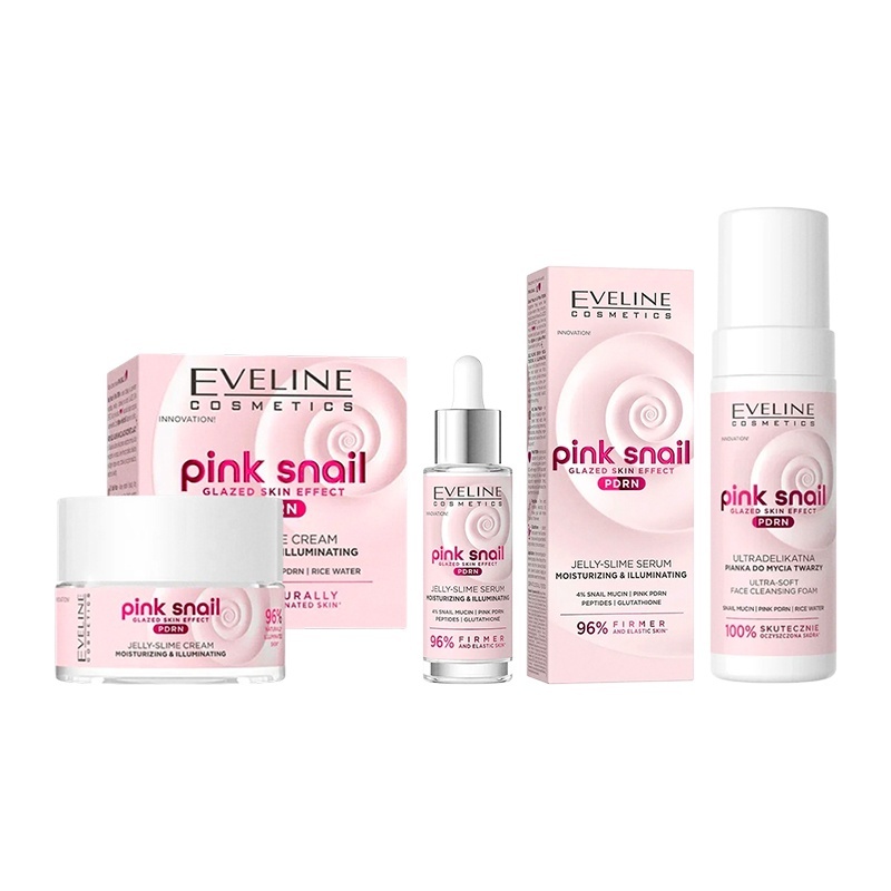 Set Eveline Pink Snail PDRN – Crema Hidratanta si Iluminatoare 50 ml + Ser Facial 30 ml + Spuma Curatare 150 ml