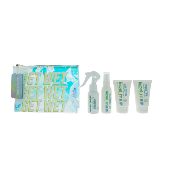 Set pentru par Label.M Get Wet Sun Edition, Toate tipurile de par, Sampon 60ml, Masca 60ml, Ulei 60m