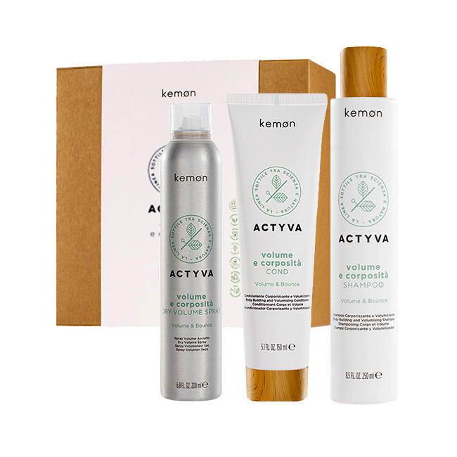 Set pentru volum Kemon Actyvia Volume e Corposità, Sampon 250 ml + Balsam 150 ml + Spray uscat 200 ml