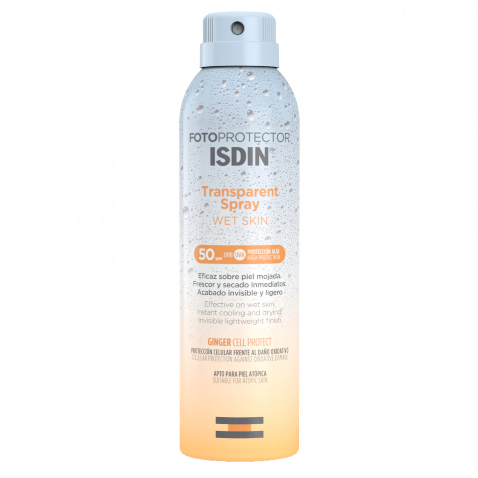 Spray transparent de protectie solara pentru corp Isdin Wet Skin, SPF 50, 250 ml