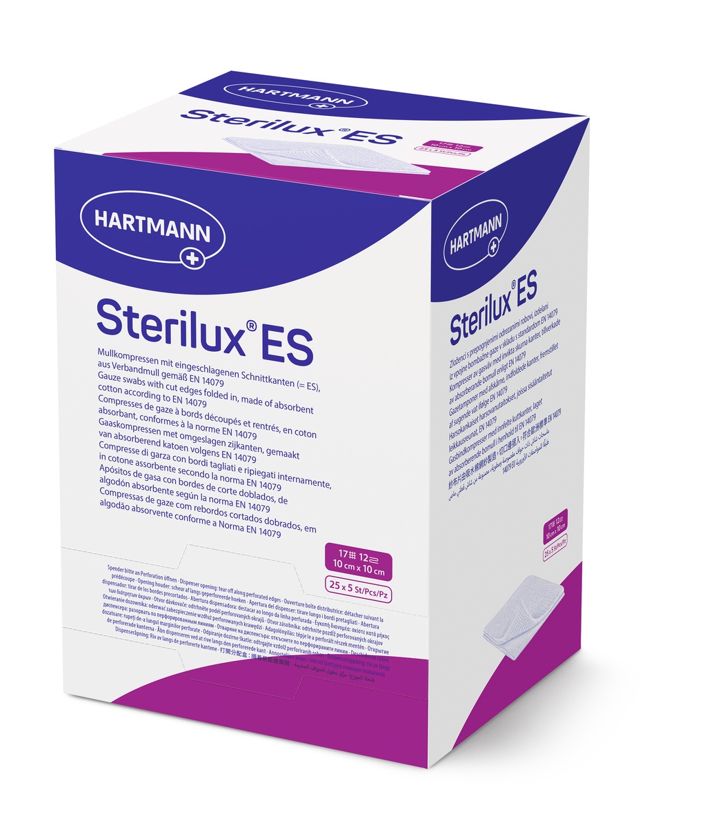 x   12 = Sterilux ES sterile, 12 straturi 10 x 10cm - Comprese sterile din tifon, pliate-12 straturi, 25 plicuri x 5 bucati - 125 buc/cutie