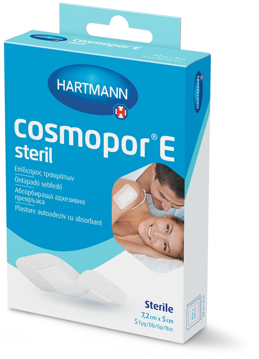 cosmopor e Cosmopor E 7,2 x 5cm - Plasturi autoadezivi din material netesut, cu corp absorbant central, disponibili in varianta sterila - 5 buc/cutie