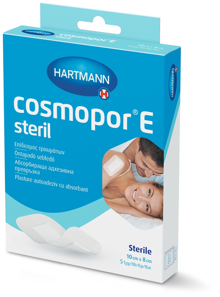 cosmopor e Cosmopor E 10 x 8cm - Plasturi autoadezivi din material netesut, cu corp absorbant central, disponibili in varianta sterila - 5 buc/cutie