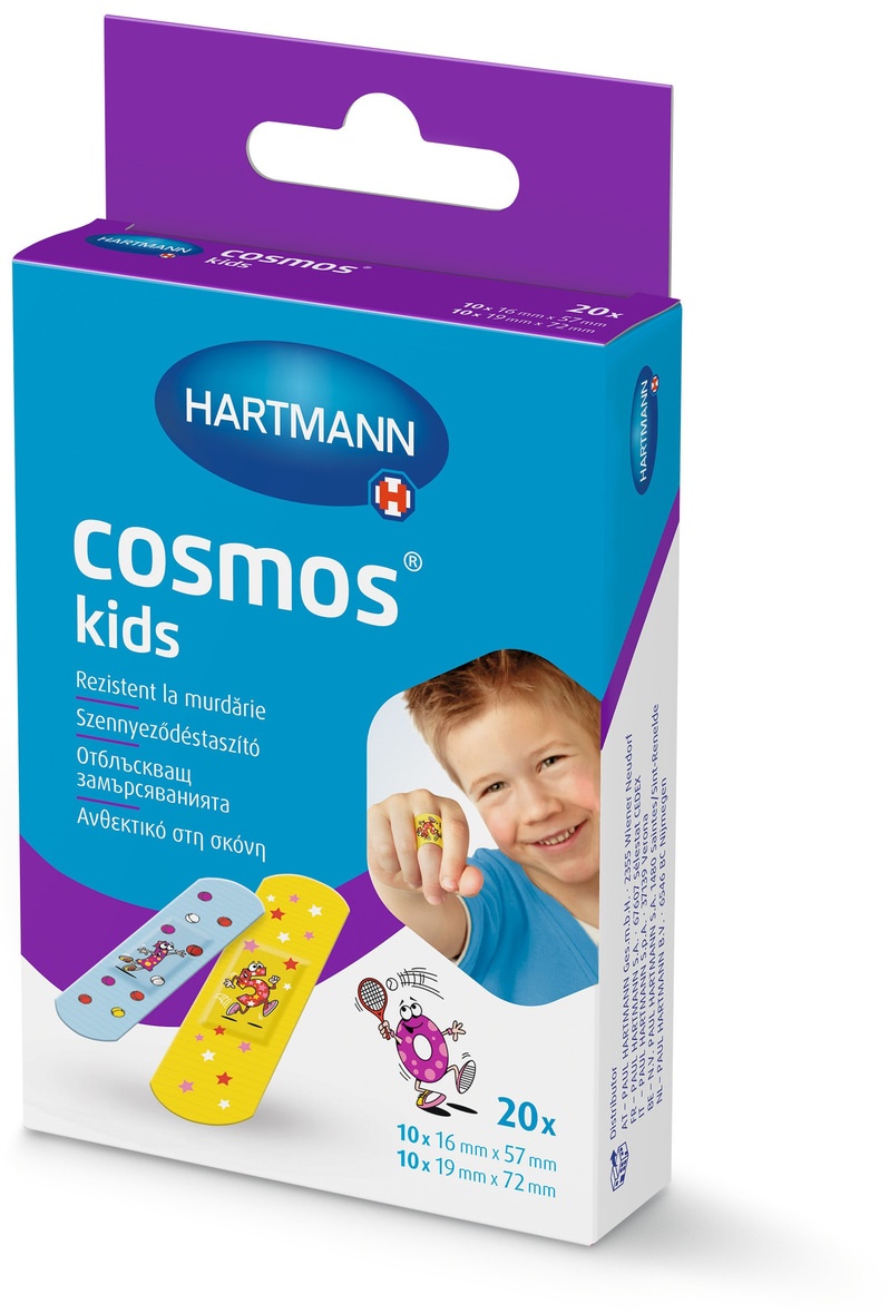 kids torch Cosmos Kids 2 sizes - Plasturi rezistenti la apa si murdarie, cu desene vesele pentru copii Dimensiuni: 16x57mm (x10), 19x72mm (x10) - 20 buc/cutie