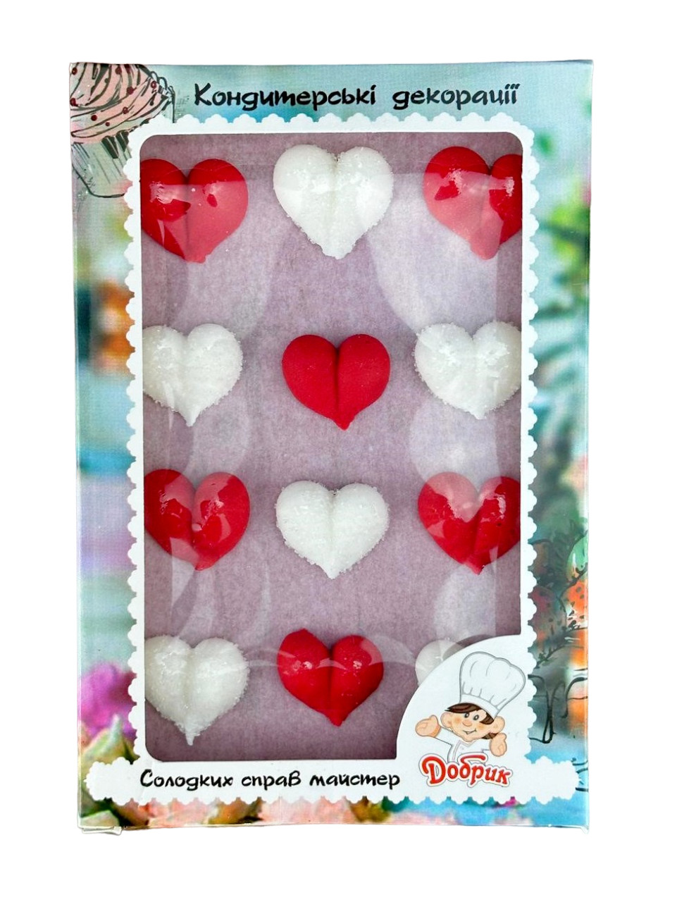tomvalk.ro Set 12 decoratiuni din zahar Inimi - Alb/Rosu