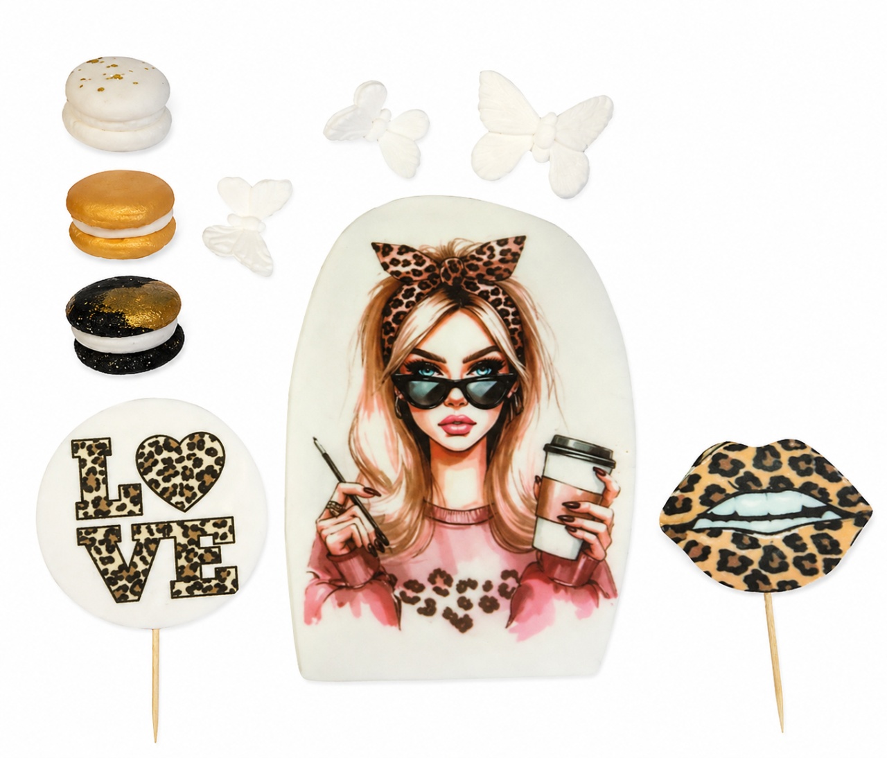 tomvalk.ro Decoratiuni comestibile din zahar - Set „LeoLady” – 8 piese