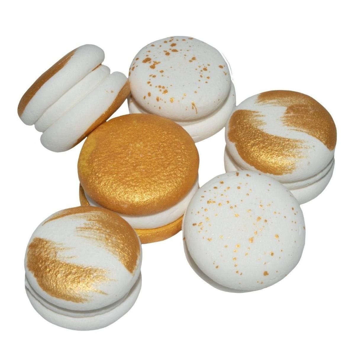 tomvalk.ro Decoratiuni comestibile din zahar - set "Macarons Alb/Auriu"