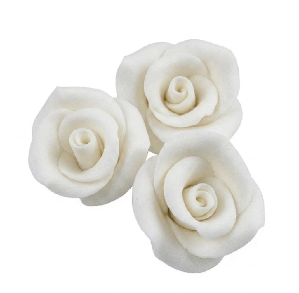 tomvalk.ro Decoratiuni comestibile din zahar - set 8 Trandafiri mici premium - ALB