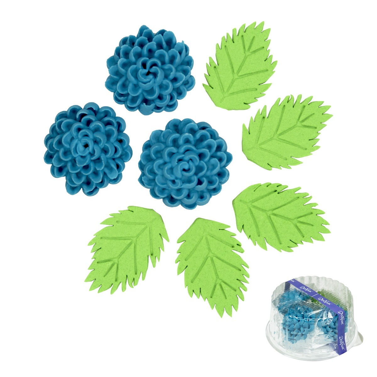 tomvalk.ro Decoratiuni comestibile din zahar - set Crizanteme - ALBASTRU