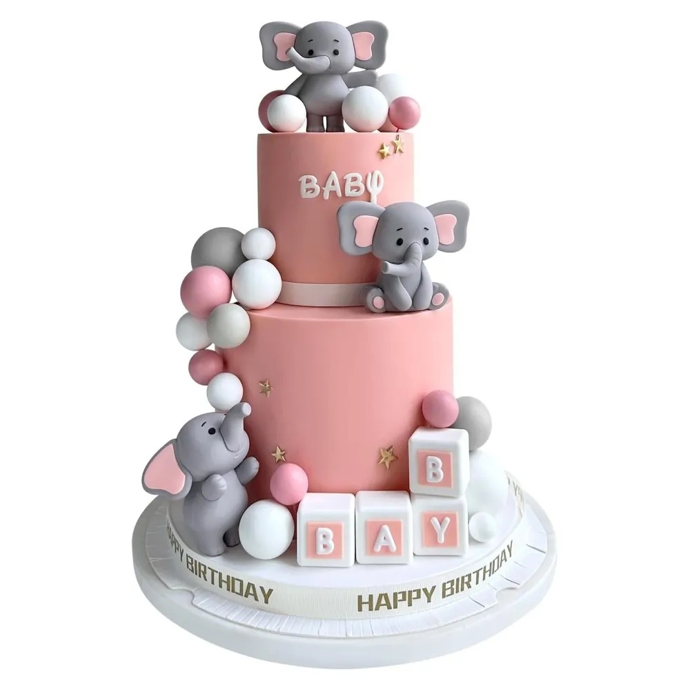 tomvalk.ro Set pentru ornat torturi - Baby elefant - Roz, 28 piese - T090590