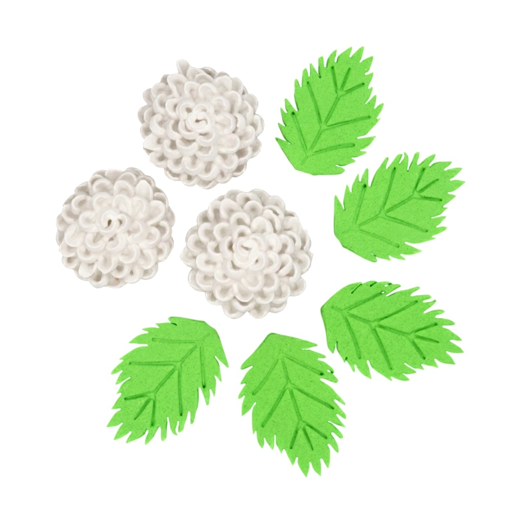 tomvalk.ro Decoratiuni comestibile din zahar - set Crizanteme - ALB